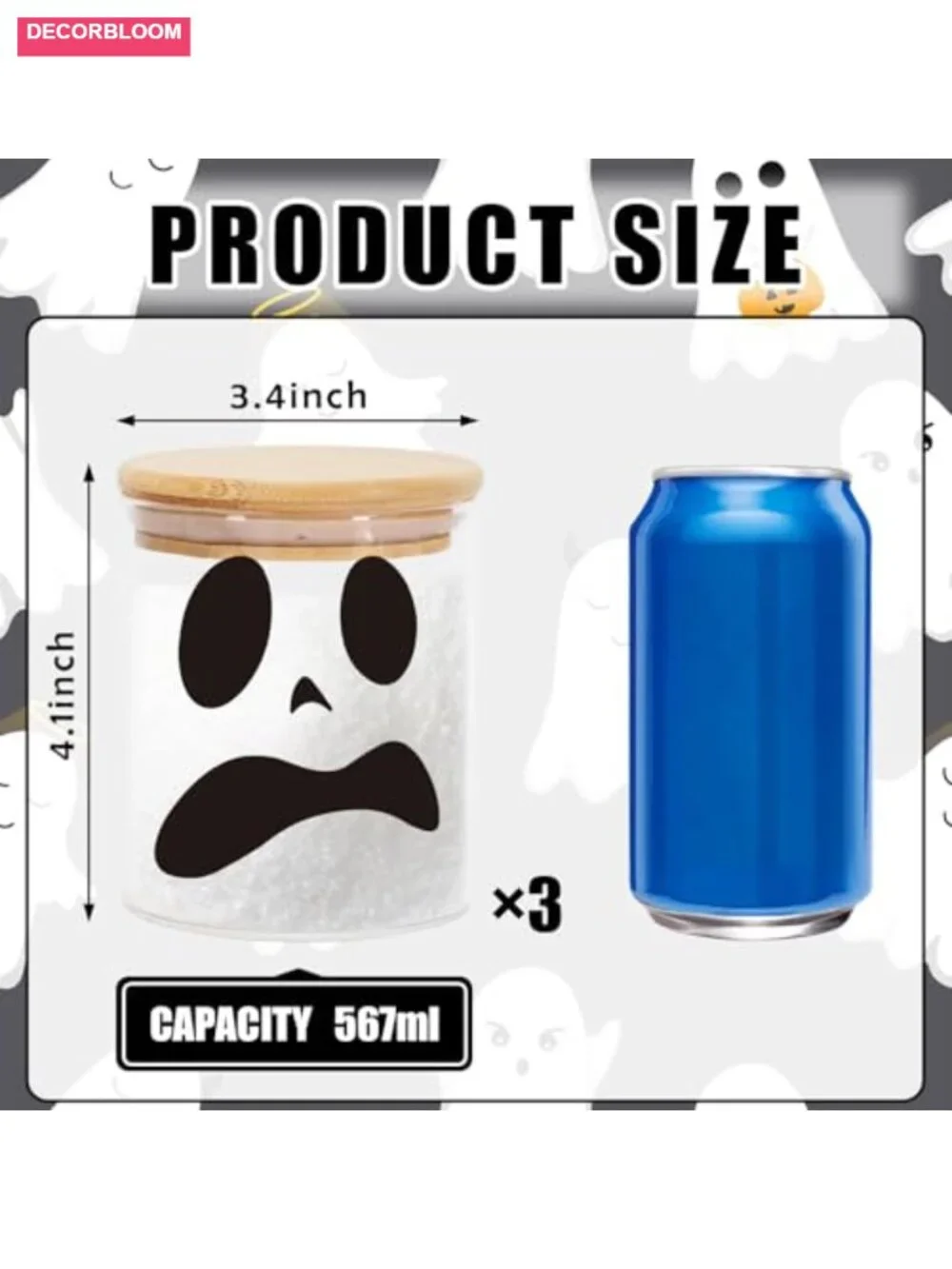 3Pcs Halloween Glass Storage Jars with Airtight Bamboo Lid Food Canisters Set